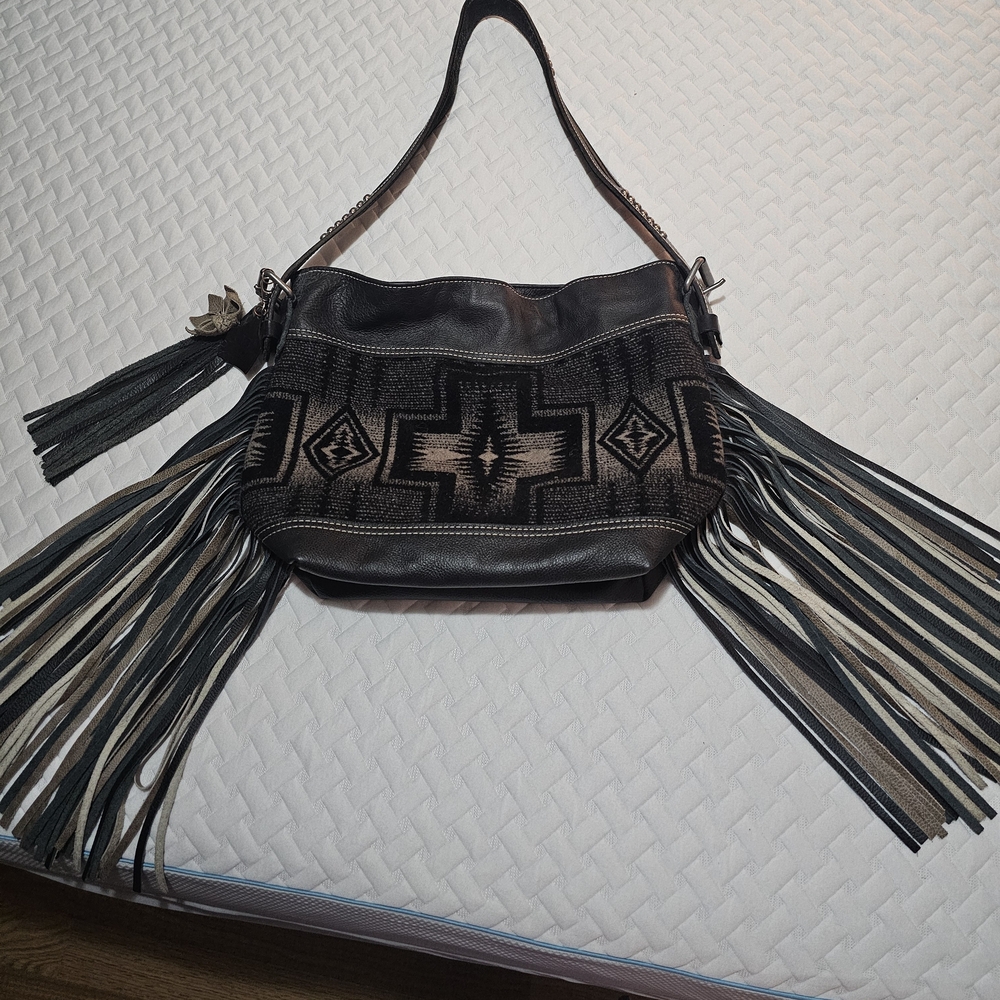 Rebel Rose Custom Fringed Black, Grey- Tan Women's Bag